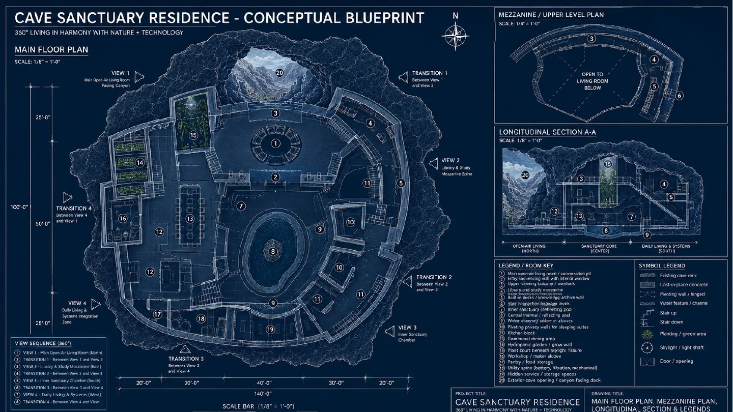 Conceptual cave residence blueprint