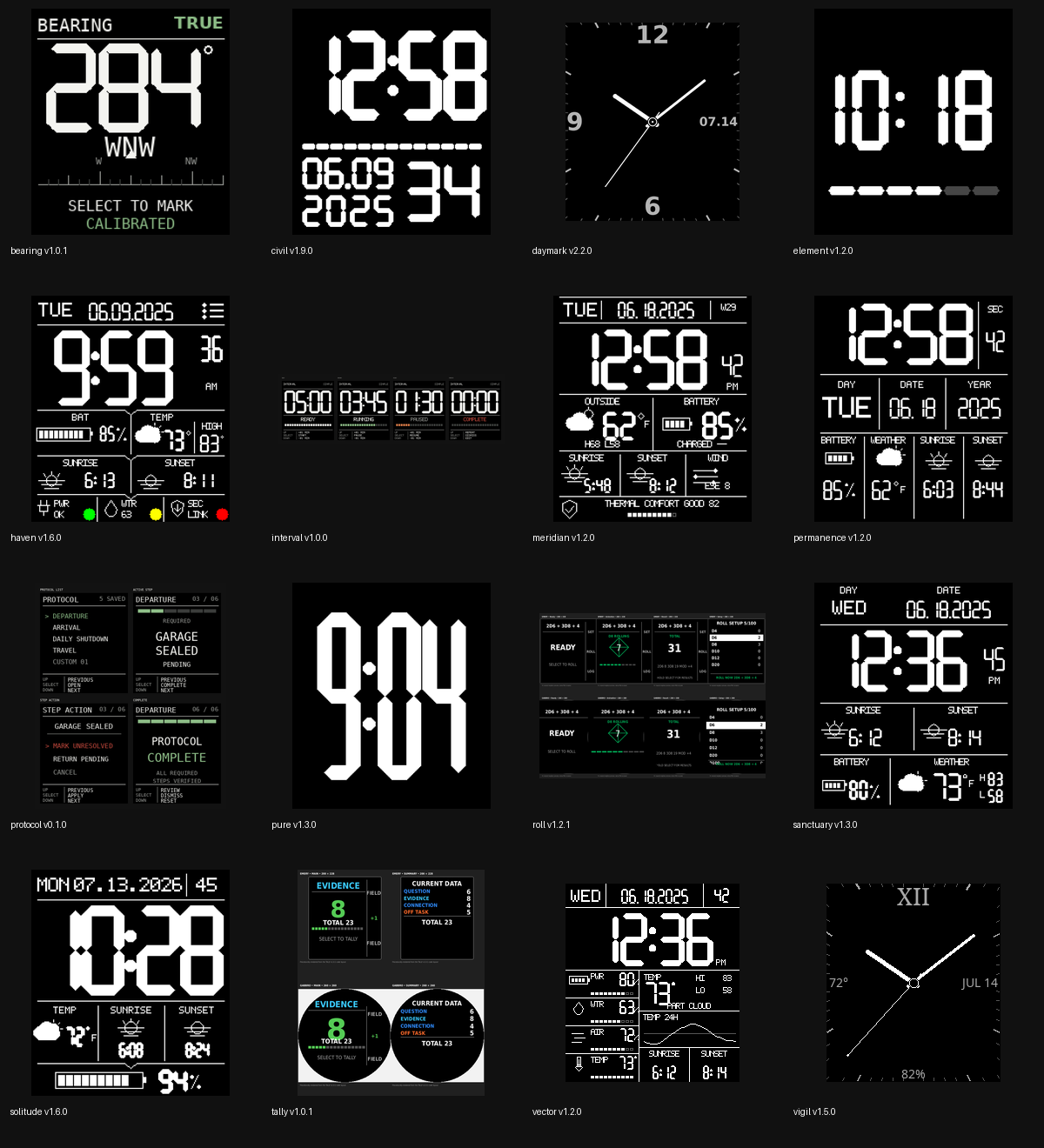 Contact sheet of watch faces and applications